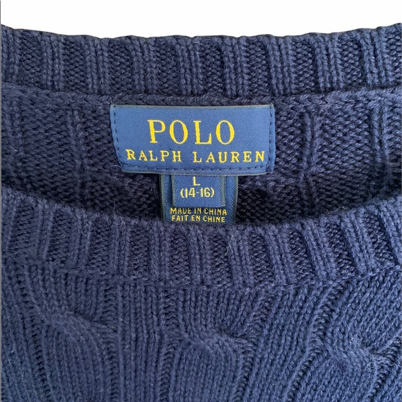 Polo Ralph Lauren navy blue crewneck sweater with red polo logo and tag size L - Picture 3 of 3